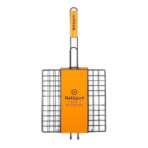 BÄKKJARD Grill Grate 28x27 cm with Wooden Handle, Stainless Steel