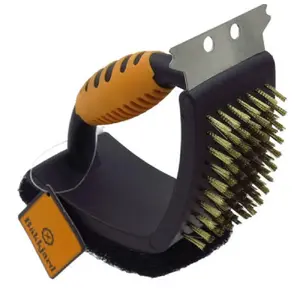 BÄKKJARD 3-in-1 Grill Cleaning Brush with Stainless Steel Bristles, Scraper, and Scouring Pad