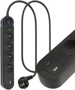 Сетевой фильтр ART SPD3, 4 розетки, кабель 1.5м, порты USB-A и USB-C, 16А, черный
