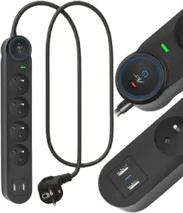 Сетевой фильтр ART SPD3, 4 розетки, кабель 1.5м, 2x USB-A и 1x USB-C, 10А, черный