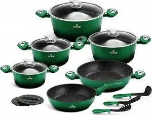 Zilner ZL-8521 15-Piece Granite Coated Cookware Set Cherry Red Noir