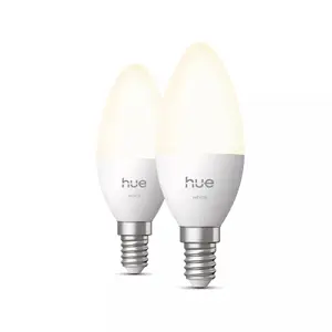 Philips Hue White B39 Candle LED viedā spuldze E14 3.9W 40W Ekvivalents Bluetooth Zigbee 2700K Maigi balta gaisma 2 gab.