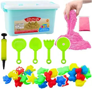 LeanToys Zestaw Piasek Kinetyczny Różowy 3kg Foremki Narzędzia Dmuchana Plansza