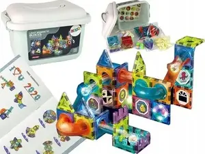 LEANToys Magnetic Building Blocks Marble Run Set with LED Lighting 75 Pieces