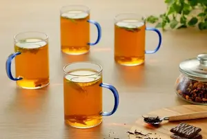 MG Home RENZA karstumizturīgu glāžu komplekts, 4 x 300 ml, ar tumši zilu rokturi