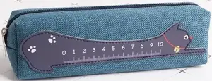 Fresh Tube Pencil Case with Cat Pattern and Ruler, Beige