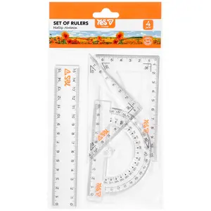 Lineālu komplekts YES Orange Line, 4 priekšmeti, lineāls 15 cm.
