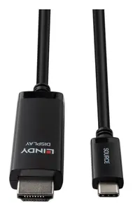 Lindy 43433 USB Type-C uz HDMI video adaptera kabelis, 1 m, melns