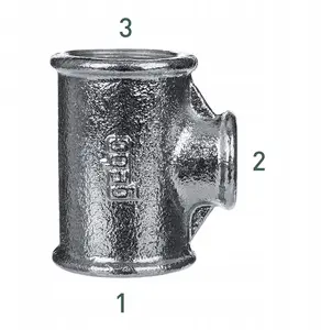 Gebo 130-52V Galvanized Reducing Tee 3" x 1 1/4" x 3"