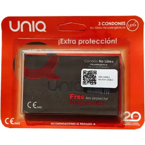 Uniq Secure Fit prezervatīvi bez lateksa, 3 gab., AT-10 materiāls