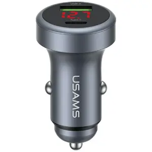 Автомобильное зарядное устройство USAMS CC327 45 Вт USB-A и USB-C алюминиевое темно-серое