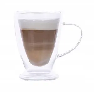 MG Home Renza Latte Double Wall Glass with Handle 300ml, 2-Pack