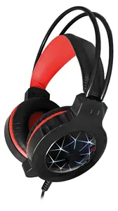 Varr VH6010B pilna izmēra spēļu austiņas ar mikrofonu un LED apgaismojumu, USB-A, melnas/sarkanas
