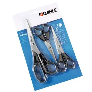 Dahle 54600-20117 Office Scissors Set, Straight Cut, Stainless Steel, Black, 3 Pieces