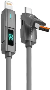 Somostel SMS-BJ14 4-in-1 USB Cable with LCD Display, USB to USB-C and Lightning, 60W/27W, 1m, Grey