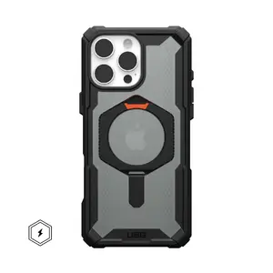Urban Armor Gear Plasma XTE Protective Cover for iPhone 16 Pro Max with Integrated Stand, Black and Orange