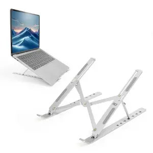 ACT Essentials Foldable Laptop Stand, 7-Position Height Adjustable, Metal, Grey