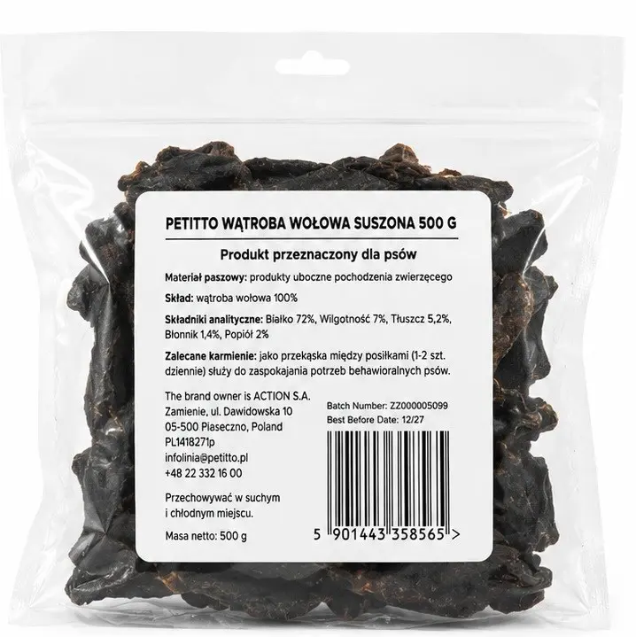 PETITTO kaltētas liellopu aknas suņiem 500g