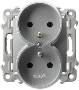 Ospel Szafir GP-2ZRZ/m/18 Double Socket Outlet with Earthing Silver Module without Frame