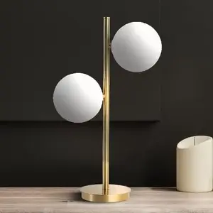 Light Prestige Dorado Table Lamp Gold with Milky Glass Spheres