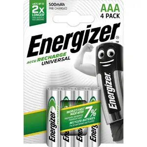 Energizer HR03 AAA Rechargeable Battery 1.2V 500mAh Ni-MH, 4-Pack