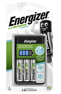Energizer Fast Charger for 1-4 AAA/AA Batteries with 4x 2300mAh AA Rechargeable Batteries