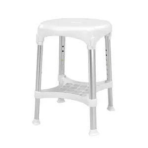 Kid-man RINGASHD Round Shower Stool with Tray, Height Adjustable, 170 kg Capacity