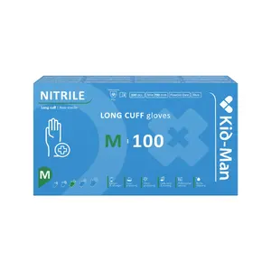 Kid-Man Long Nitrile Gloves, Size M, 290 mm Extended Cuff, Powder-Free, 100 Pieces