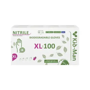 Kid-Man Biodegradable Nitrile Gloves, Size XL, 100 Pieces