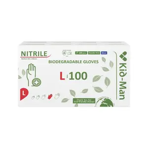 Kid-Man Biodegradable Nitrile Gloves, Size L, 100 Pieces
