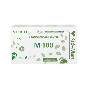 Kid-Man Biodegradable Nitrile Gloves, Size M, 100 Pieces
