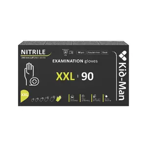 Kid-Man Nitrile Examination Gloves, Powder-Free, Size XXL, Black, 90 Pieces