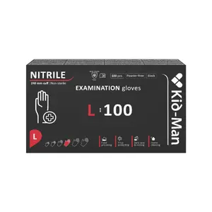 Kid-Man Nitrile Examination Gloves, Black, Size L, 100 Pieces