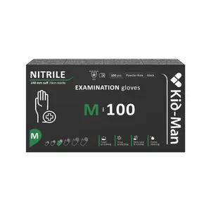 Kid-Man Nitrile Examination Gloves, Size M, Black, 100 Pieces