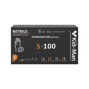 Kid-Man Nitrile Examination Gloves, Size S, Black, 100 Pieces
