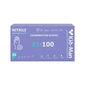 Kid-Man Nitrile Examination Gloves, Size XS, Powder-Free, Non-Sterile, 100 Pieces