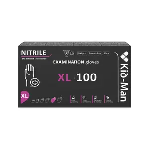 Kid-Man Nitrile Examination Gloves, Powder-Free, Non-Sterile, Black, Size XL, 100 Pieces