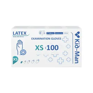 Kid-Man Latex Examination Gloves, Powder-Free, Size XS, 100 Pieces