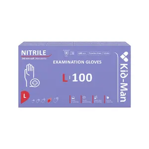 Kid-Man Nitrile Examination Gloves, Size L, Powder-Free, Non-Sterile, 100 Pieces