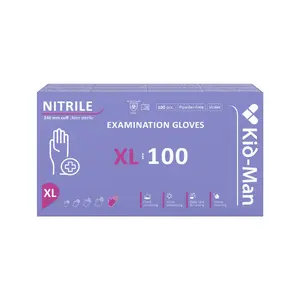 Kid-Man Nitrile Examination Gloves, Size XL, Powder-Free, Non-Sterile, 100 Pieces