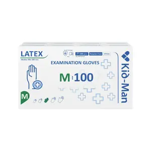 Kid-Man Latex Examination Gloves, Size M, Powder-Free, 100 Pieces