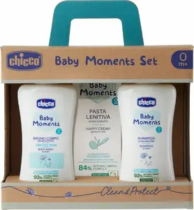 Chicco Baby Moments kopšanas komplekts: vannas želeja 200ml, šampūns 200ml un krēms 100ml