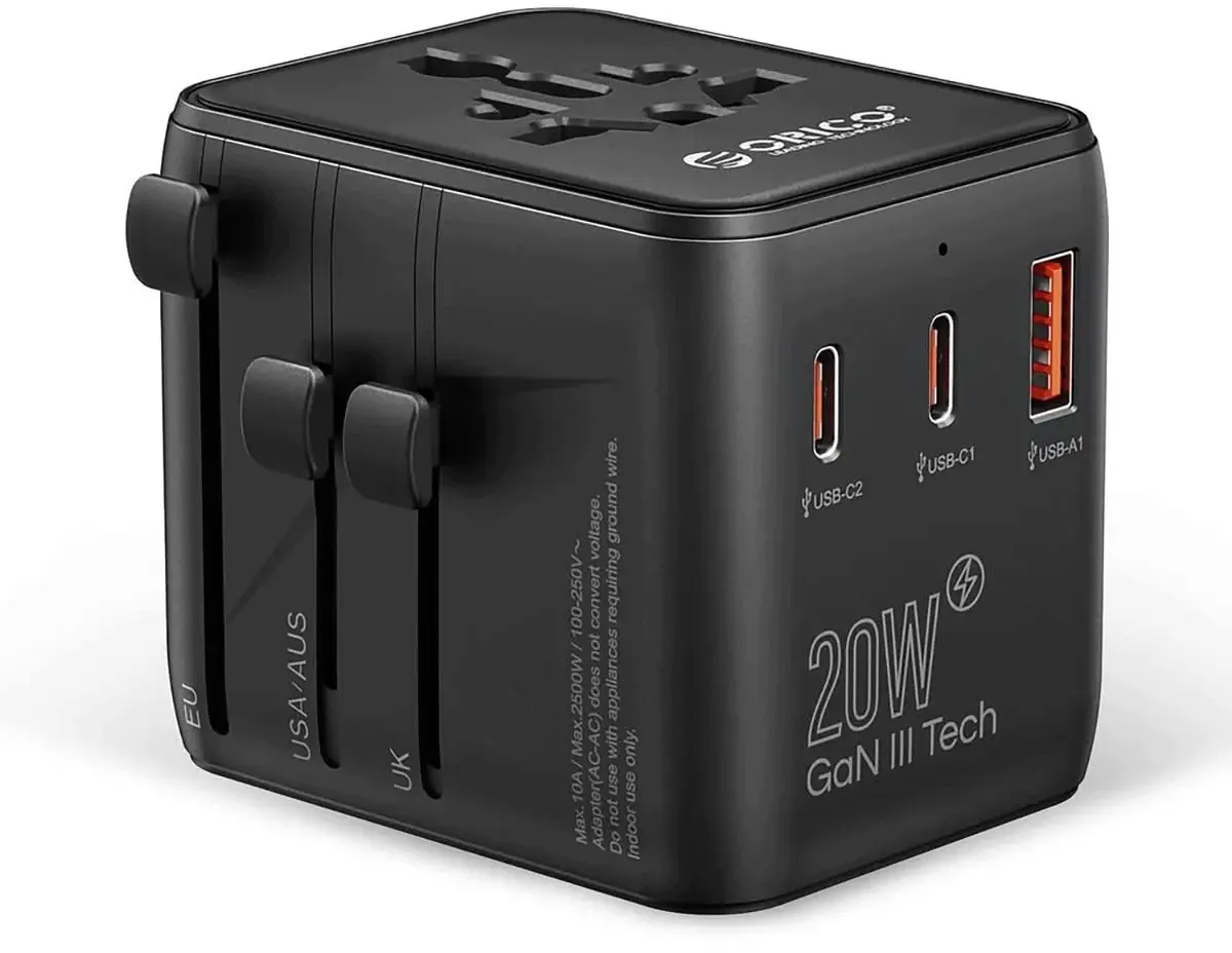 ORICO UA-1U2C-PRO-BK-EP universālais ceļojumu adapteris ar