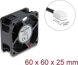 Delock aksiālais ventilators 48 V DC, 60 x 60 x 25 mm, 2-pin savienotājs, melns