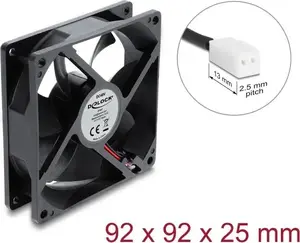 Delock aksiālais ventilators 48 V DC 92x92x25 mm ar 2-pin savienotāju, melns
