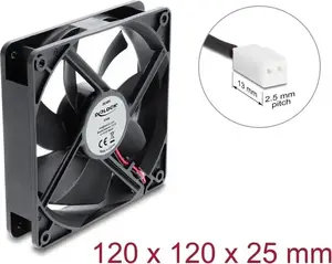 Delock aksiālais ventilators 48 V DC 120 mm ar 2-pin savienotāju melns