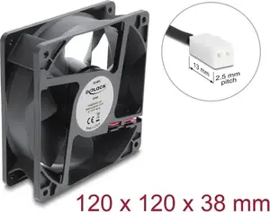 Delock aksiālais ventilators 48V DC, 120 x 120 x 38 mm, 2-pin savienotājs, melns