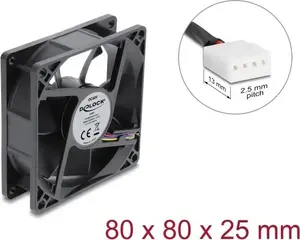 Delock 80 mm aksiālais ventilators 48 V DC ar 4-pin PWM savienotāju