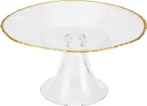 KOOPMAN Patera Glass Cake Stand with Stem and Gold Rim 21 cm