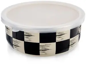 Lumarko Enamelled Bowl with Lid, Checkerboard Pattern, 15.5 cm, 800 ml